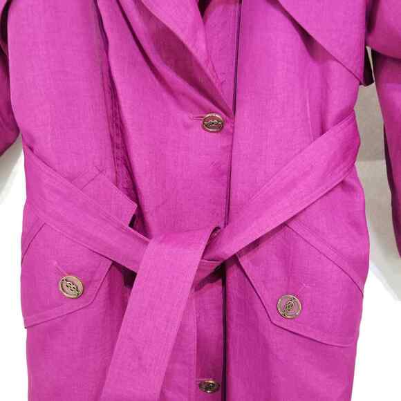 Vintage Women's Portrait Belted Trench Coat Raspberry Purple Size 12 Zip Out - Picture 4 of 12